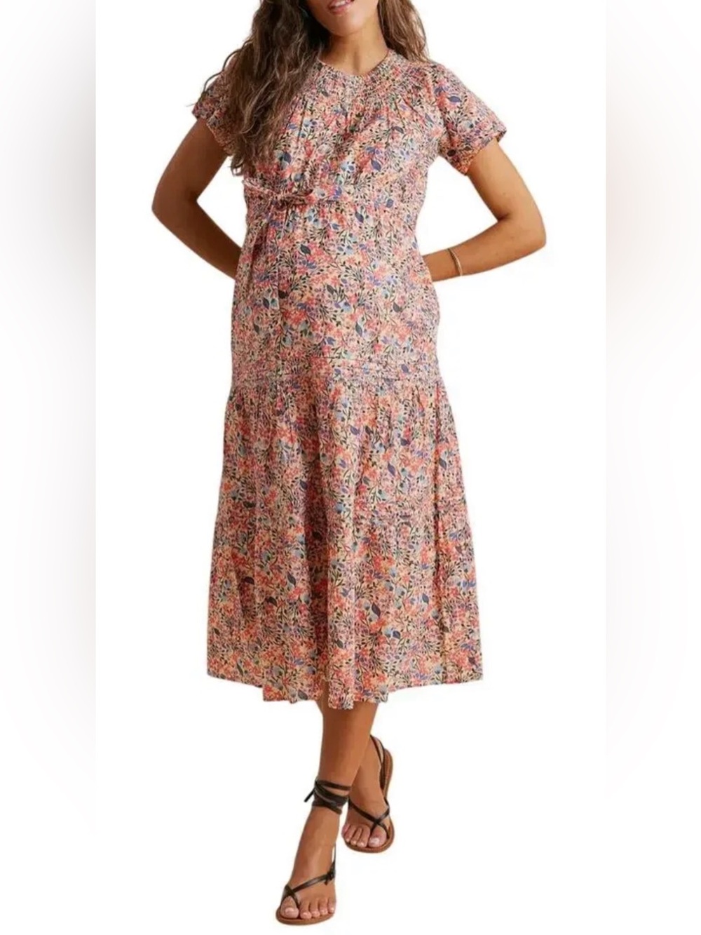Hatch Maternity A Pea in the Pod Smocked Yoke Tier Maxi Dress Floral - L